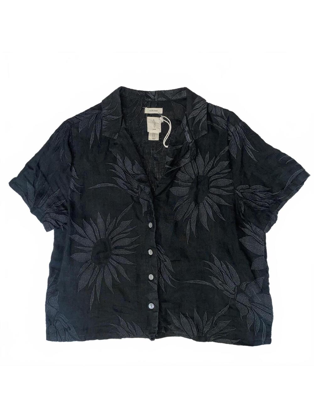Joie Black 100% Linen Floral Embroidered Button Front Blouse Women’s Medium NWT